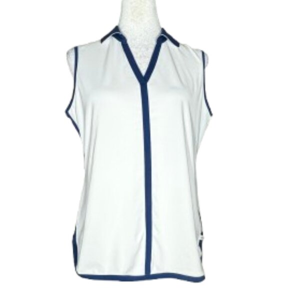 Lady Hagen Women's Blue White Sleeveless Golf Polo Collared V-Neck Top Medium - Picture 1 of 8